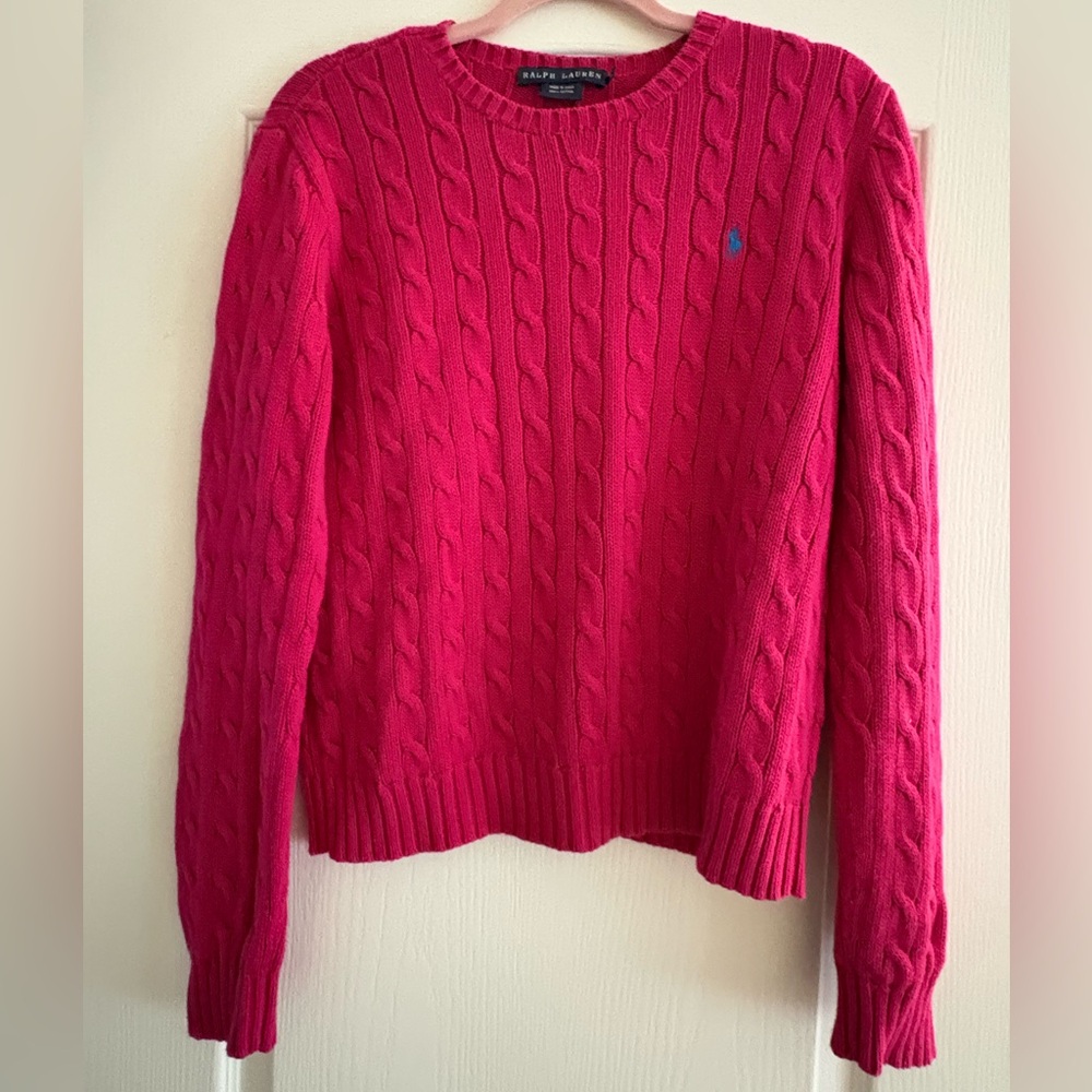 Ralph Lauren Women's Vibrant Pink Cable Knit Sweater